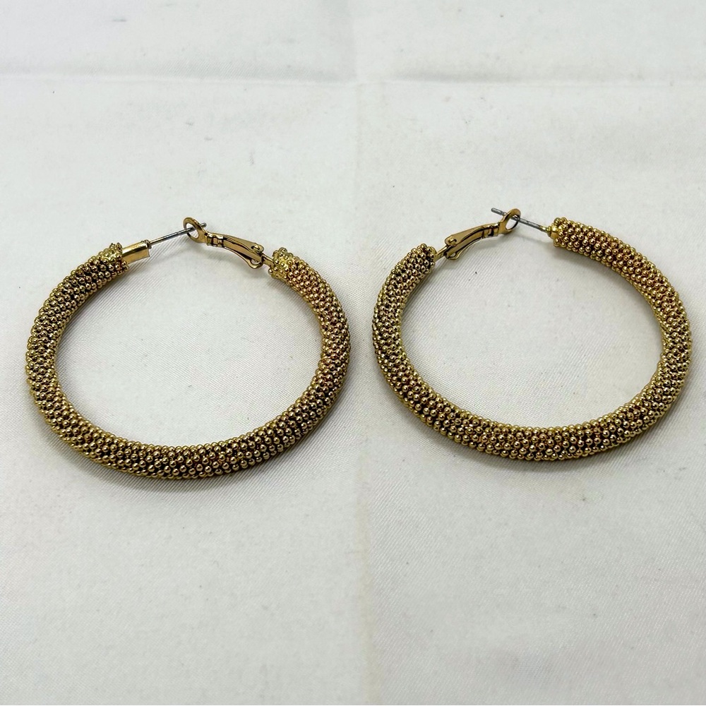 Gold Beaded Hoop Earrings - Elegant Women's Fashion Jewelry